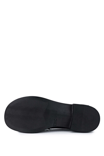 Tamer Tanca Kadın Hakiki Deri Siyah Rugan/Leopar Loafer Ayakkabı