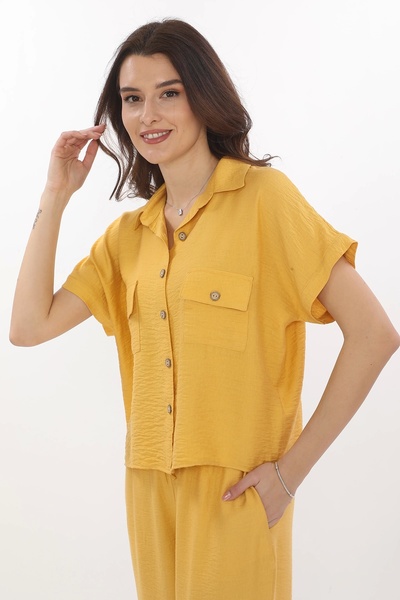 Lady Majestic Viscon Crop İki Cepli Kısa Kollu Gömlek