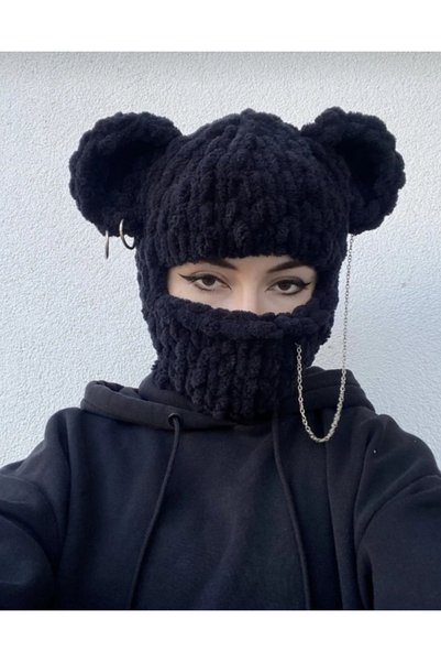 BurDen Dekoratif Ürünler & Tasarım Balaclava neagră pufoasă, Balaclava, Mărime mare 52 cm diametru, 60 cm lungime