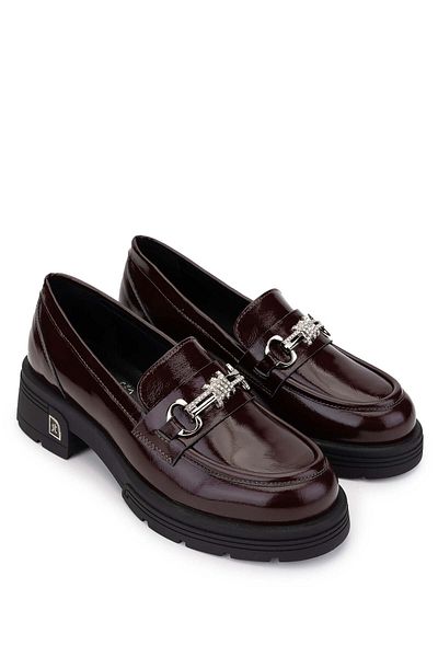 Tamer Tanca Women's Genuine Leather Claret Red Patent Leather Loafer Shoes
