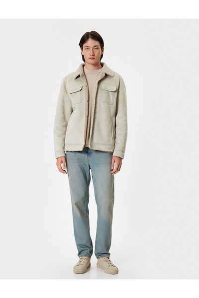 Koton Μπουφάν Suede Look Slim Fit Λούτρινο Λεπτομερές γιακά πουκαμίσου