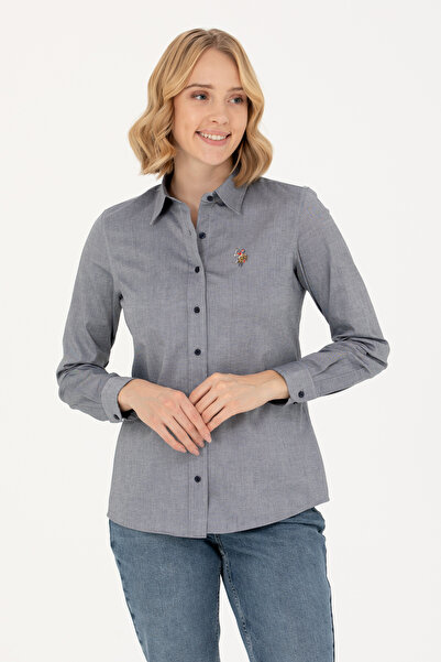 U.S. Polo Assn. Women's Navy Blue Melange Long Sleeve Basic Shirt 50262849-Vr120