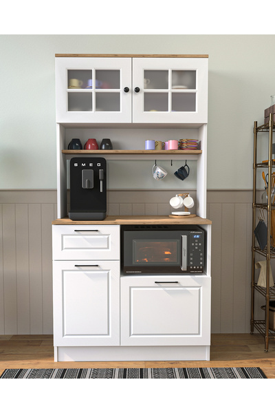 Yıldız elegance Çok Amaçlı Camlı Kahve Kösesi Dolabı AHŞAP-BEYAZ