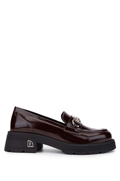 Tamer Tanca Women's Genuine Leather Claret Red Patent Leather Loafer Shoes