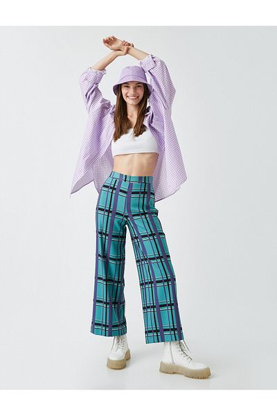 Koton High Waist Patterned Jeans Trousers