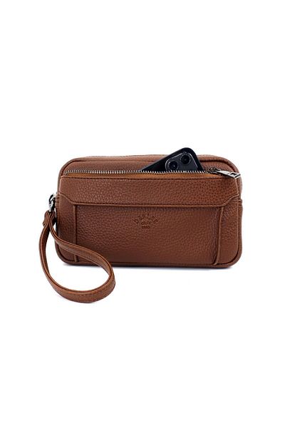 deri,se club Men's Tan Color Luxury Hand and Wristband Portfolio Handbag with Belt
