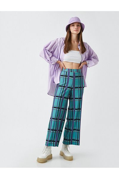 Koton High Waist Patterned Jeans Trousers