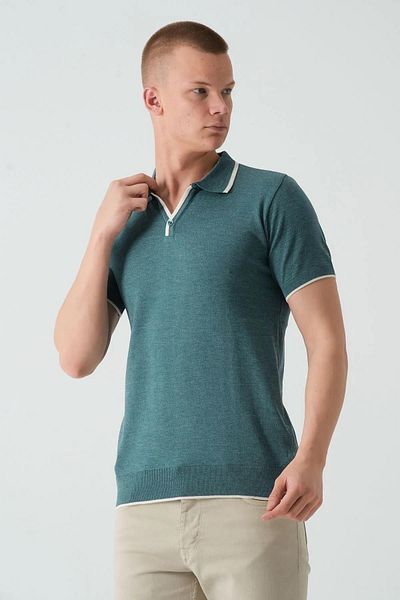 TENA Tricou Tricotaj Bărbați - Picior Petrol, Guler cu un singur nasture