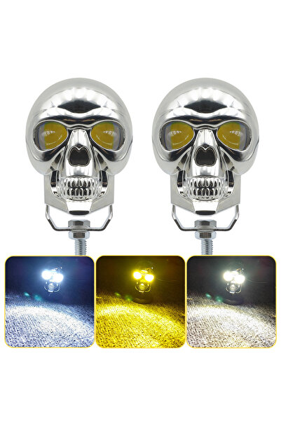 DEKOHOP LED Motosiklet Aydınlatma Sis Lambası Skull Tasarımlı 3 Modlu 12V-24V...