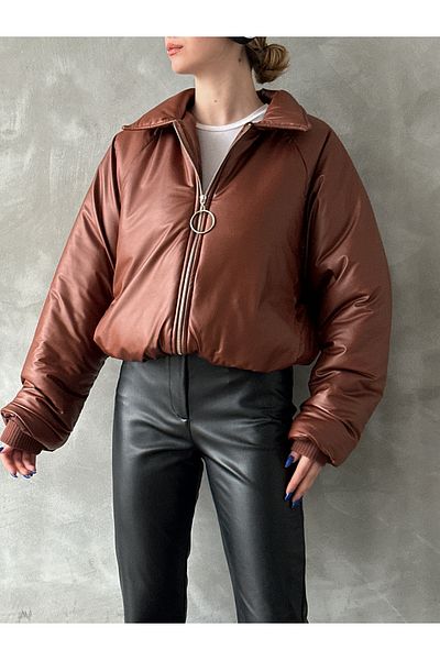 Miss Allos Women's Soft Leather Coat with Elastic Waist