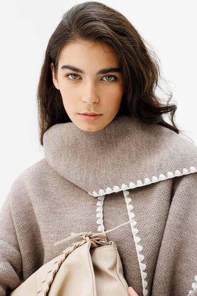 Hooopstore Ζακέτα πλεκτής με γιακά σάλι χρώματος βιζόν