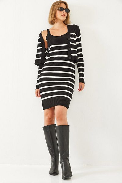 Bianco Lucci Women's Striped Strap Dress and Jacket Double Suit 60351069