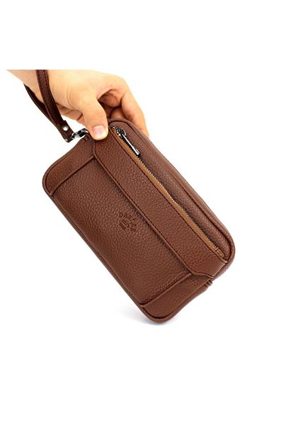 deri,se club Men's Tan Color Luxury Hand and Wristband Portfolio Handbag with Belt