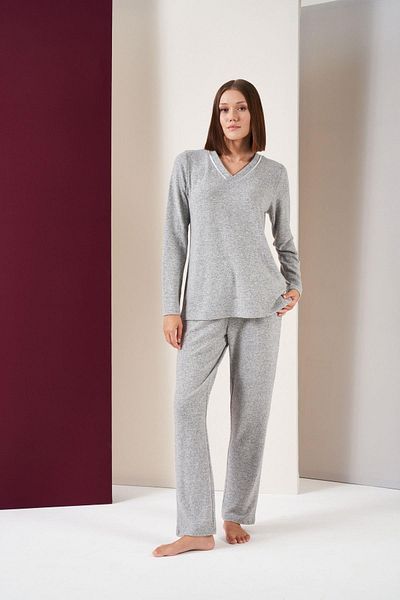 PJS Women's V-Neck Long Sleeve Soft Pajama Set