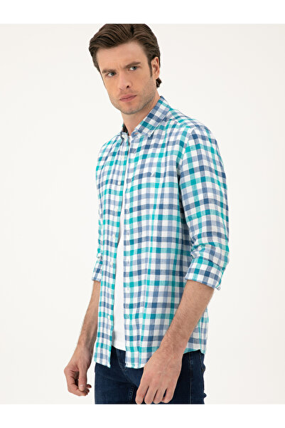 Cacharel Turkuaz Regular Fit %100 Keten Gömlek 50284418-VR093