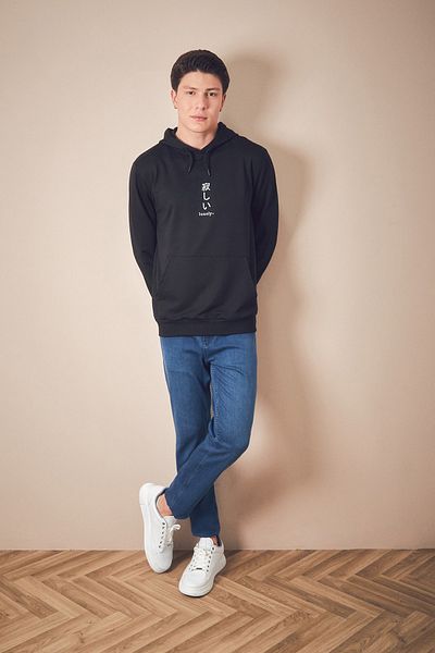 Fulla Moda Φούτερ τσέπης καγκουρό με στάμπα με κουκούλα