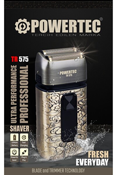 POWERTEC TR-575 Profesyonel Usb Şarjlı Günlük Sakal Sinekkaydı Tıraş Makinesi (Yedek Başlık Hediyeli)