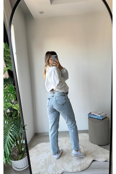 BEES JEANS Juli Kar Mavi Mom Jeans Yüksek Bel Kot Pantolon