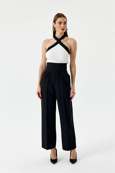 Tuba Butik Cross Strap Knitwear White Women's Blouse