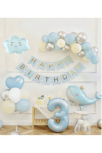CUGY Mini Cloud Dolphin Fish Concept Balloon Chain Birthday Party Decoration Set