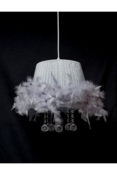 TEKAY AYDINLATMA Gri Tüylü Taşlı Avize Yatak Odası Avizesi