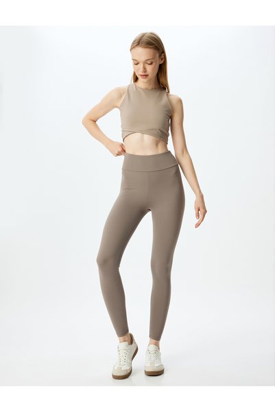 Koton High Waist Soft Button Slim Fit Sports Leggings