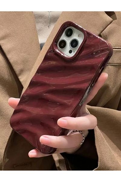 MİRAZ TASARIM iPhone 16 Promax Burgundy Wavy Soft Silicone Case