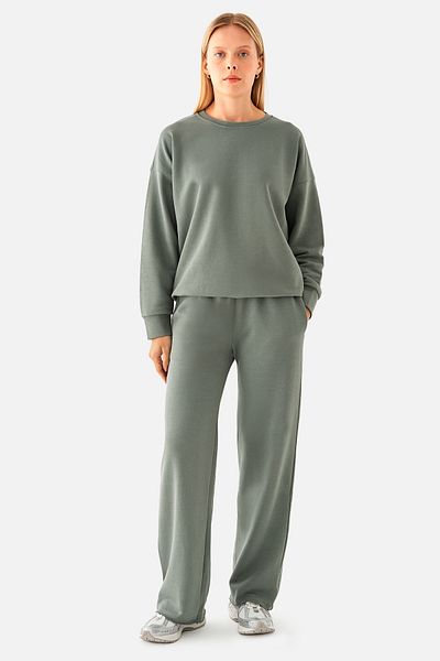 Superstacy Amelia Flare Wide Leg Khaki Sweatpants