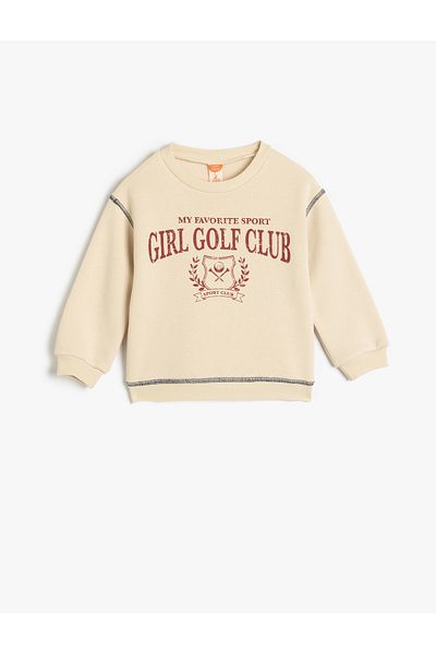 Koton Long Sleeve Cotton Sweat - Slogan Print, Crew Neck