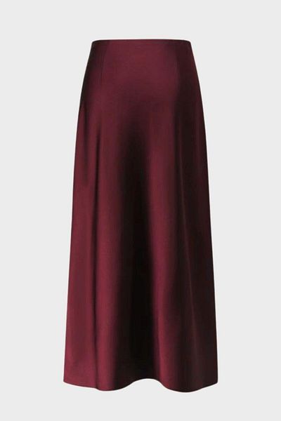 Tuba Butik Burgundy Satin Skirt with Elastic Waist