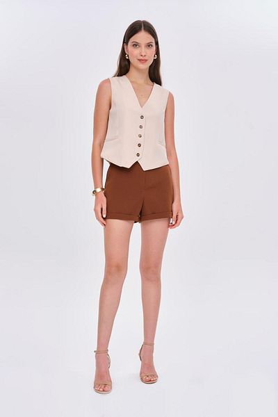 Tuba Butik High Waist Bermuda Brown Women's Shorts