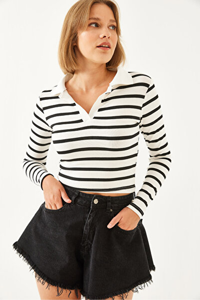 Bianco Lucci Kadın Polo Yaka Çizgili Bluz 2023 60351075
