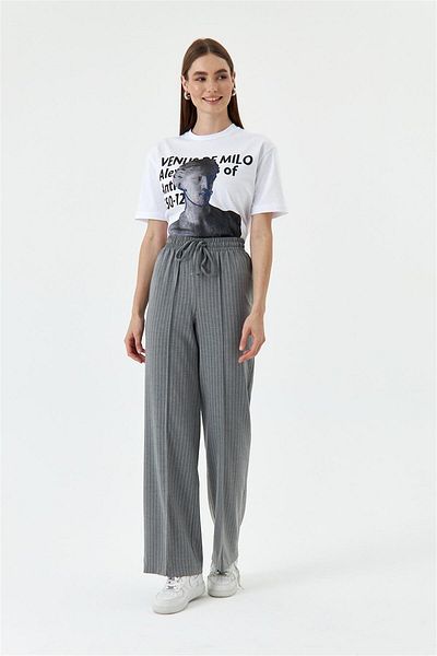 Tuba Butik Printed Short Sleeve White Women's T-Shirt