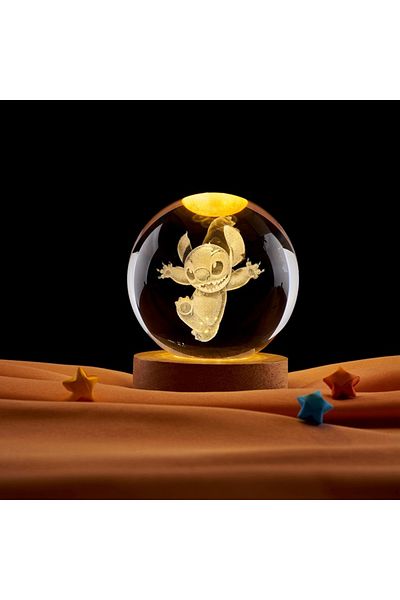 Choice Usb Plug Blue Natural Light Hot 6cm 3d Crystal Ball Stitch Pikachu Wooden Base With 6cm Crystal Ball