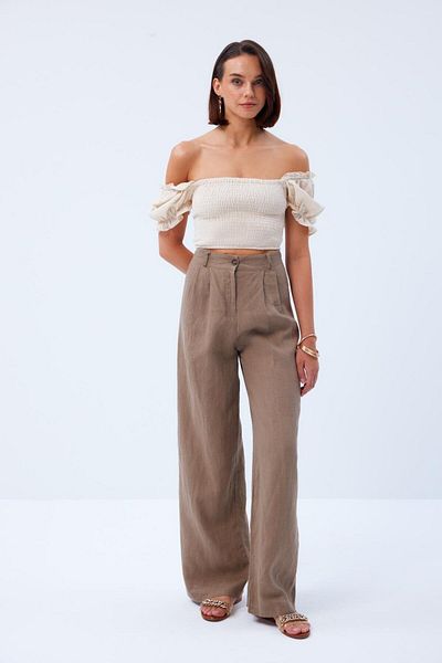 Tuba Butik Beige Balloon Sleeve Elastic Blouse