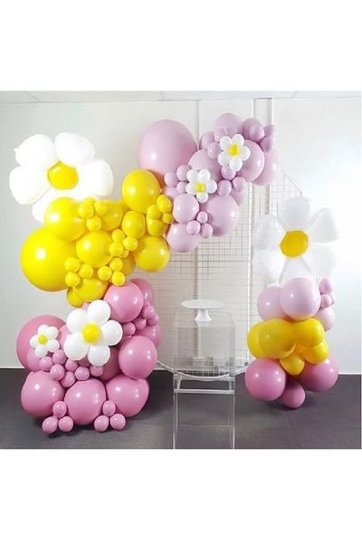CUGY Daisy Flower Garden Purple Lilac Yellow Themed Balloon Chain Birthday Party Decoration Set