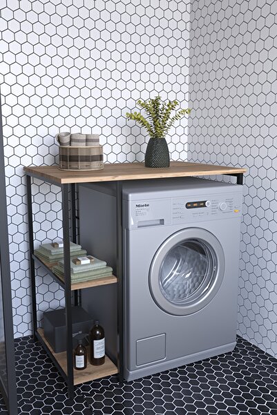 Remaks Helena Çamaşır Makinası Dolabı Çamaşır Makinası Üstü Düzenleyici 2 Raflı Meşe