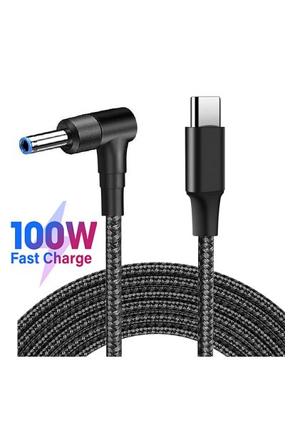 Choice كابل شحن الكمبيوتر المحمول USB C إلى 4.5 مم أسود 100 وات PD 1.8 متر من النوع C إلى كابل مصدر طاقة DC 4.5 × 3.0 مم