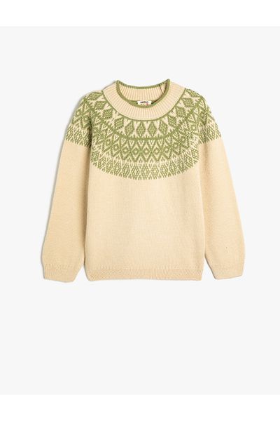Koton Round Neck Long Sleeve Patterned Knitwear Sweater