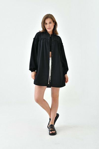 Saade Black Judge Collar Gathered Tunic