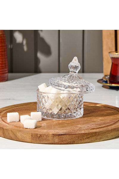 İpek Cut Glass Sugar Bowl with Silk Lid - Transparent - 10 cm