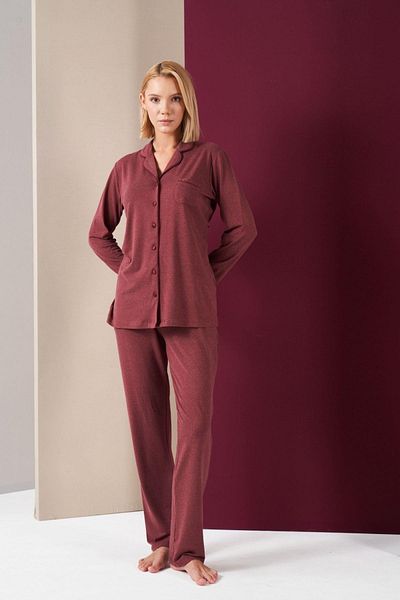 PJS Set de pijamale cu mânecă lungă cu nasturi pentru femei