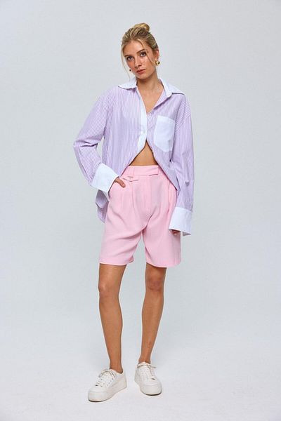 Tuba Butik Pleated Bermuda Pink Women's Shorts
