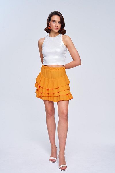 Tuba Butik Orange Mini Flounce Women's Skirt