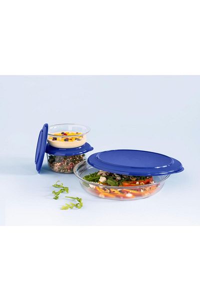 Tupperware Midnight Blue Crystal Bowl and Serving Plate Set - 1.3L-450Ml-275Ml