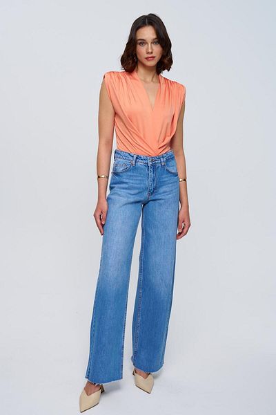 Tuba Butik Double Breasted Collar Padded Orange Bodysuit