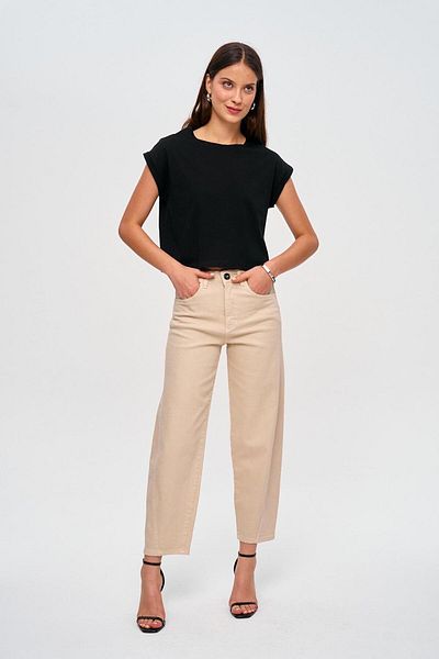 Tuba Butik Beige Baggy Balloon Women's Jeans