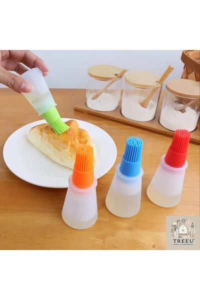 Treeu فرشاة بيض من السيليكون للطعام بنسبة 100% - وعاء زيت مع فرشاة طرفية