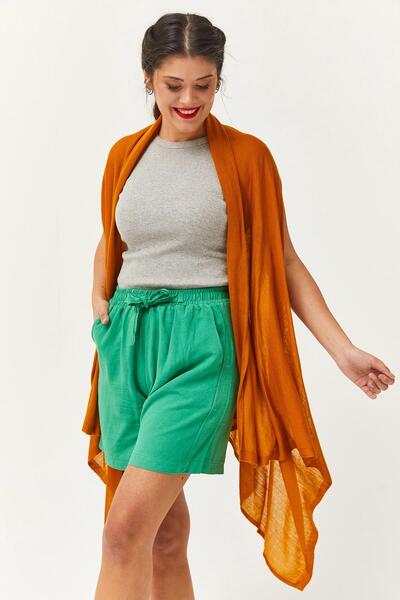 Ebsumu Sleeveless Thin Knitwear Summer Mustard Cardigan and Pareo - Women