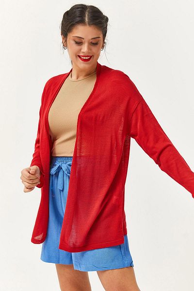 Ebsumu Women's Thin Knitwear Summer Red Cardigan & Pareo
